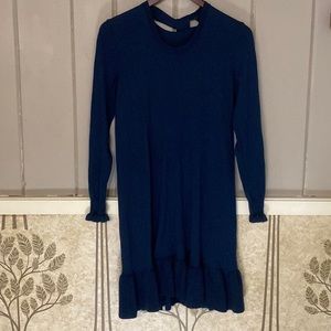 LOFT NWOT wool blend sweater midi dress w/ tie neck and ruffle sleeve and hem S